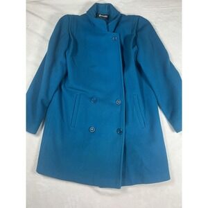 Vintage Forecaster Of Boston Coat Womens 7/8 Teal Blue Wool Pea Made USA 80s